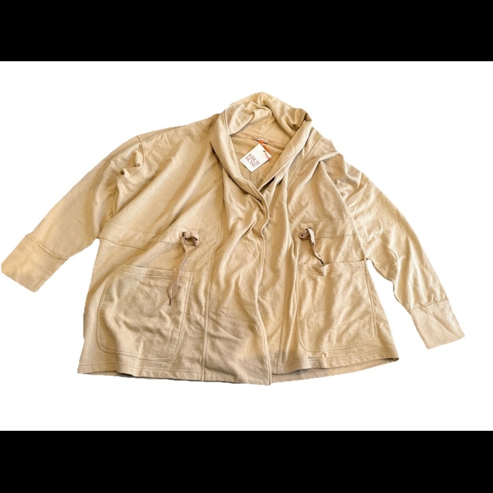 Knox Rose 4X Beige Cardigan Jacket Oversized Shawl Collar Cotton Poly Pocket NEW